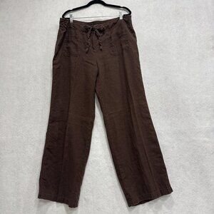 INC International Concepts Pants Womens 16 Brown Linen Wide Leg Drawstring